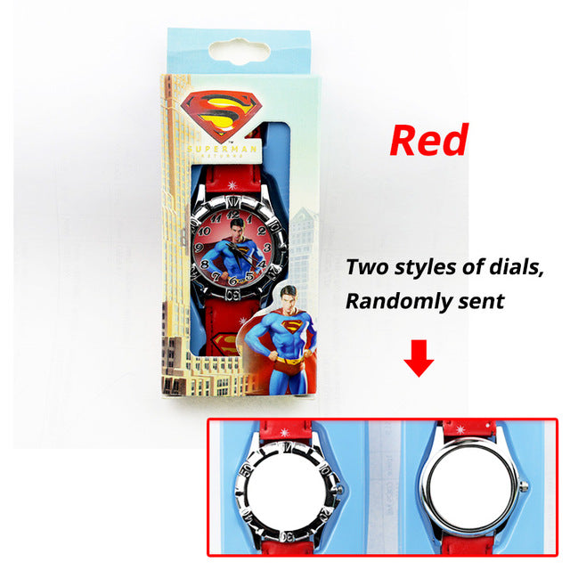 Children's Cartoon Spiderman Kids Watch Batman Supreman Child Watch Boys Leather Strap Quartz Watch With Box Reloj Nino Boy Gift
