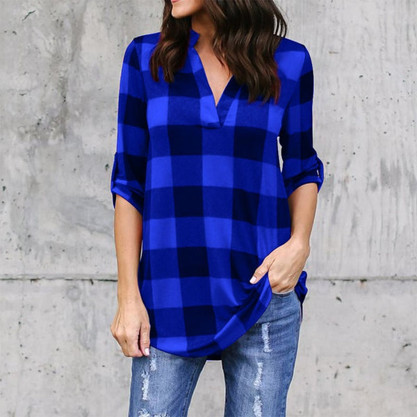 Plaid Women's Vintage Blouses Plus Size 5XL Check Top V Neck Long Sleeve Female Tops 2020 Spring Summer Loose Casual Lady Blouse